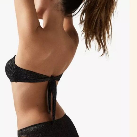 Reiss Women's Gold Black Adina Metallic Bandeau Bikini Top Size 8 - Picture 2 of 10